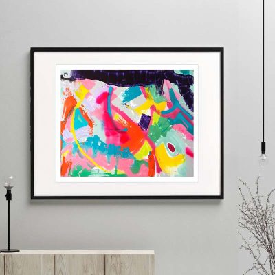 colourful print modern abstract titled colour me happy i by sarah jane australian artist framed or unframed