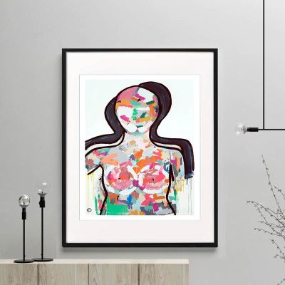 colourful woman fiurative print modern abstract titled love generation i by Australian Artist Sarah Jane framed or unframed