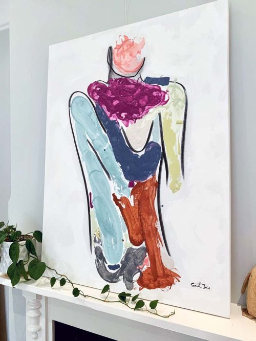 colourful woman painting abstract - bodyline bold ix - sarah jane artist