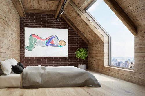 contemporary-bedroom---colourful-figurative-painting-on-wall---bodyline-bold-vi---sarah-jane-artist