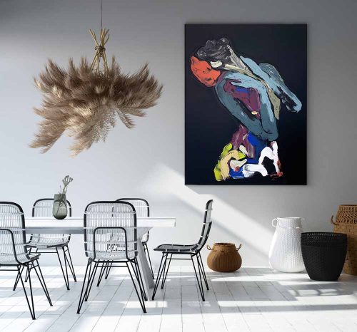 contemporary dining room - striking female empowerment painting - body bloom xi - sarah jane artist