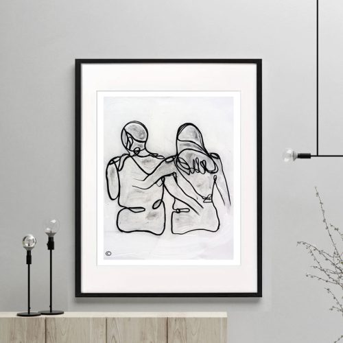 couple arm in arm line art print - Linear X Framed or Unframed - Sarah Jane Australian Artist