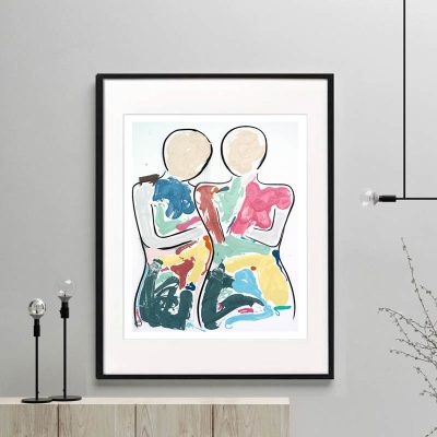 couple bright colours print modern abstract titled bodyline bold i by sarah jane australian artist framed or unframed