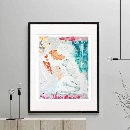 couple figurative print colourful modern abstract titled reaching out i framed or unframed by sarah jane australian artist
