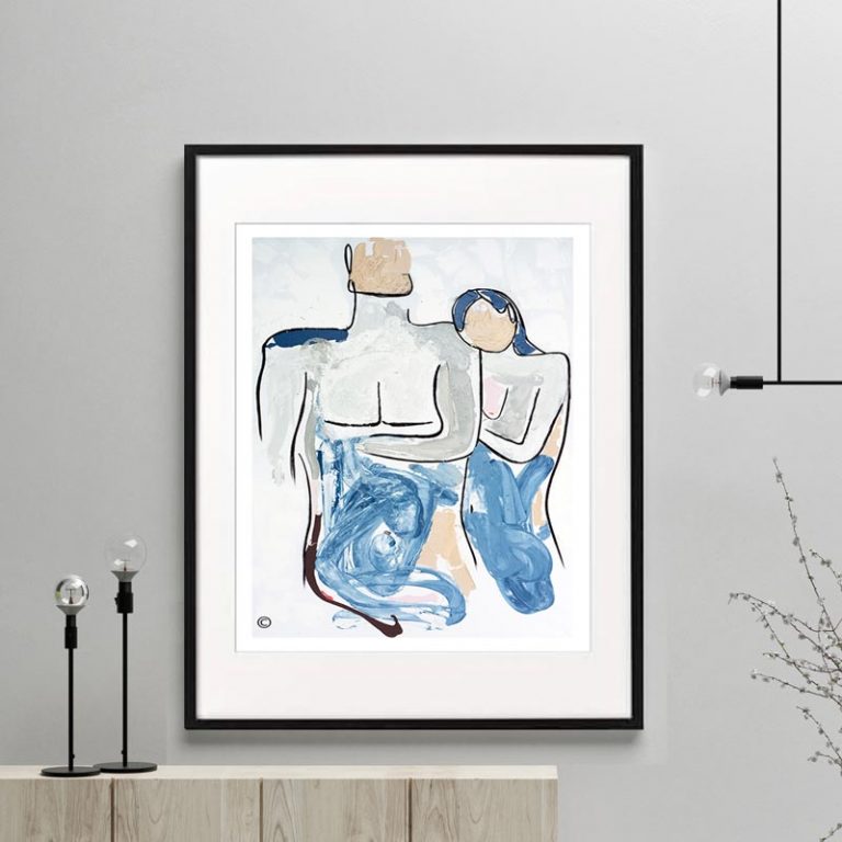 couple figurative print modern abstract bodyline IV framed or unframed by sarah jane australian artist