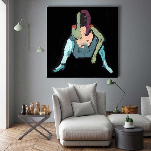 designer living room - black canvas painting enigmatic woman - body bloom xiii - sarah jane artist