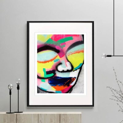 face print bright colours modern abstract titled hidden truth i framed or unframed by sarah jane australian artist