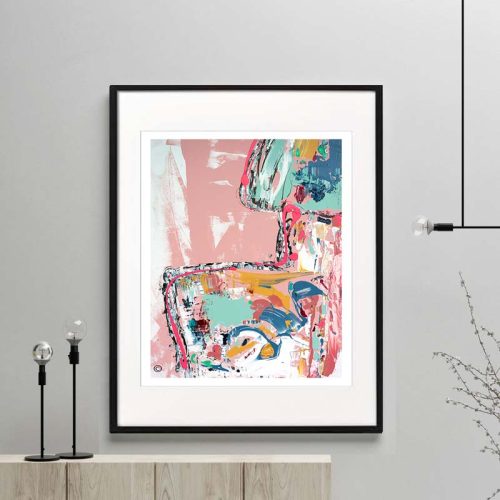 figurative print womans bck colourful modern abstract titled no nonsense by sarah jane artist