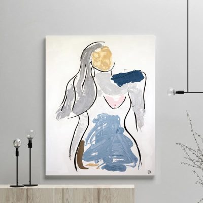 glass art print by sarah jane artist - figurative abstract artwork of a gentle woman titled bodyline v