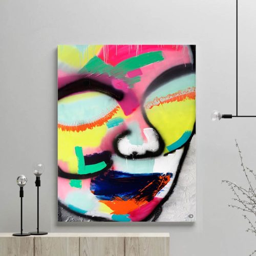 glass art print by sarah jane artist - modern abstract artwork face colourful titled hidden truth i