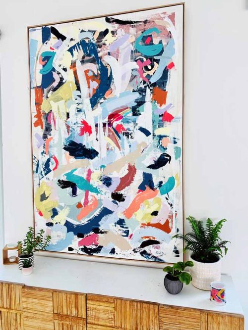 huge colourful abstract painting - happy colours - when tomorrow comes - sarah jane artist
