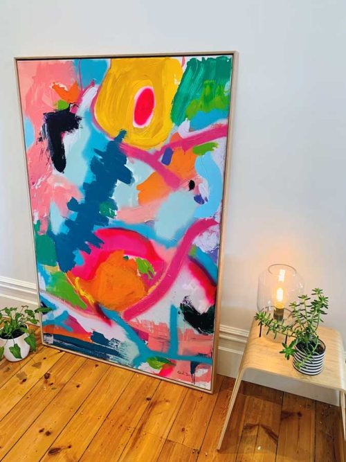 large abstract painting birds and nature - colour joy - sarah jane artist
