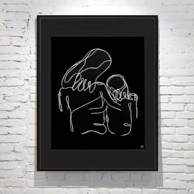 line drawing mother and daughter - black canvas line art - titled linear noir v - australian artist sarah jane