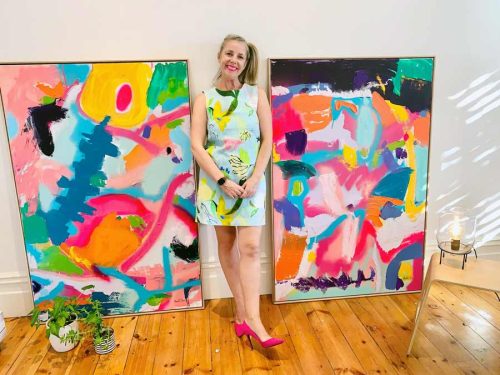 make a huge statement with a pair of large colourful abstract paintings - colour crush and colour joy