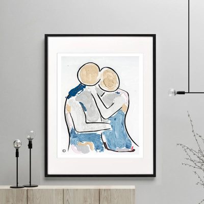 man about to kiss woman figurative print modern abstract titled Bodyline VIII framed or unframed by Sarah Jane Australian Artist