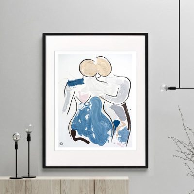 man hugging woman figurative print modern abstract titled bodyline vii framed or unframed by sarah jane australian artist