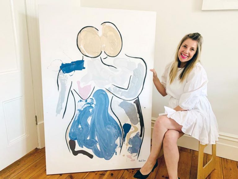 modern abstract art australia - bodyline vii couple painting by artist sarah jane