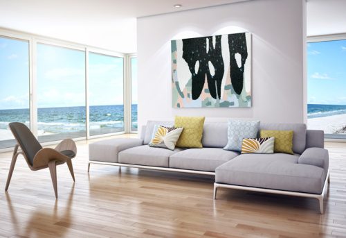 modern-beach-home-living-room---modern-painting-whales-diving-in-ocean---whale-of-a-time---sarah-jane-artist