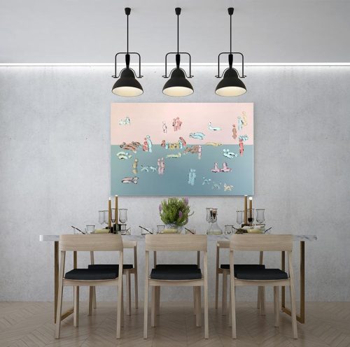 modern dining room - abstract painting people at beach at sunset - we are one iii - sarah jane artist