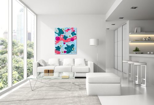modern white apartment right botanical painting titled pollination ii y australian artist sarah jane