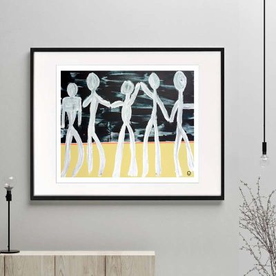 people holding hands figurative print modern abstract titled against the grain i framed or unframed by sarah jane australian artist