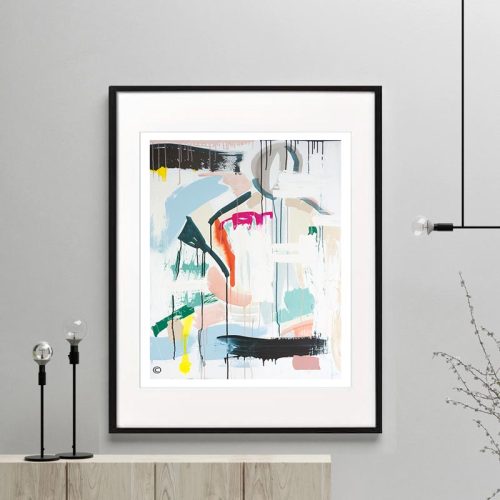 print colourful modern abstract titled reengage iia by sarah jane australian artist framed or unframed