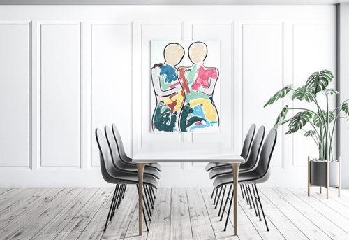 sarah jane colourful art - bodyline bold i painting in white contemporary dining room