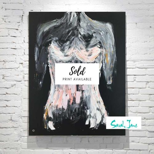 sarah-jane-paintings-sold---black-canvas---isolation-ii-painting figurative-modern-female body---pink-tones