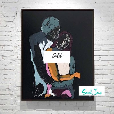 body bloom iii - black canvas painting figurative man holding woman