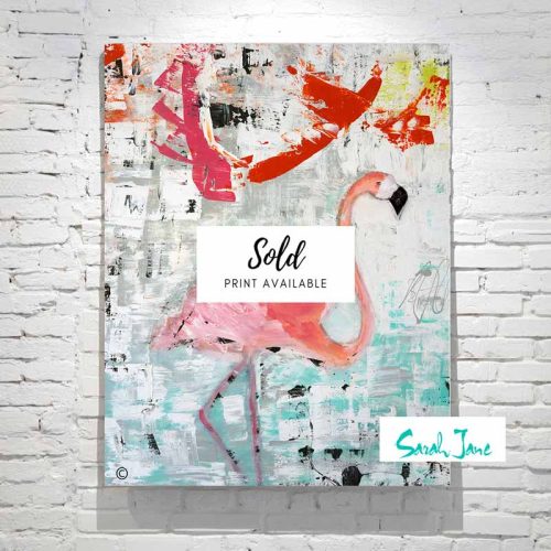 sarah-jane-paintings-sold---feathers-painting-modern-abstract-flamingo-colourful