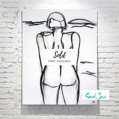 sarah-jane-paintings-sold---linear-iii-line-art-drawing-woman-facing-beach---black-and-white