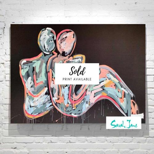 black-canvas-Figurative-Abstract-Painting---couple-bright-colours