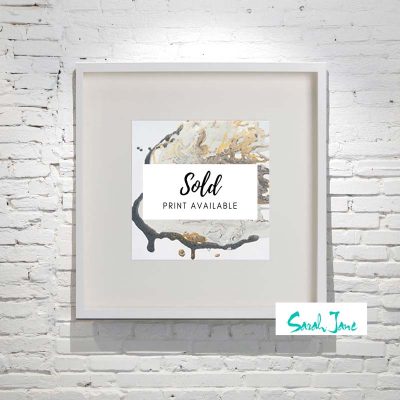 sarah-jane-paintings-sold---nature-iii-white-frame---Small-Abstract-Painting---gold-cream-charocal