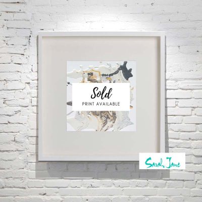 sarah-jane-paintings-sold---nature-iv-white-frame---Small-Abstract-Painting---gold-cream-charocal