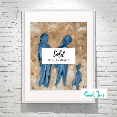 sarah-jane-paintings-sold---time-on-my-hands-i-framed-painting-parents-and-child---blue-and-tan-colour-tones