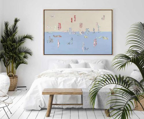 seaside home bedroom - contemporary painting soft colours - we are one ii - sarah jane artist