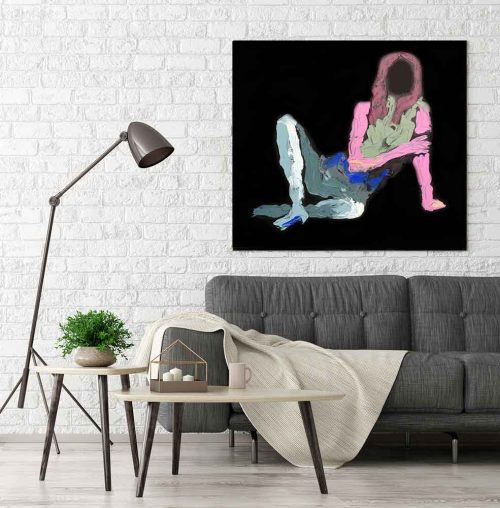 stylish living room - dynamic woman painting - body bloom xvi - sarah jane adelaide artist