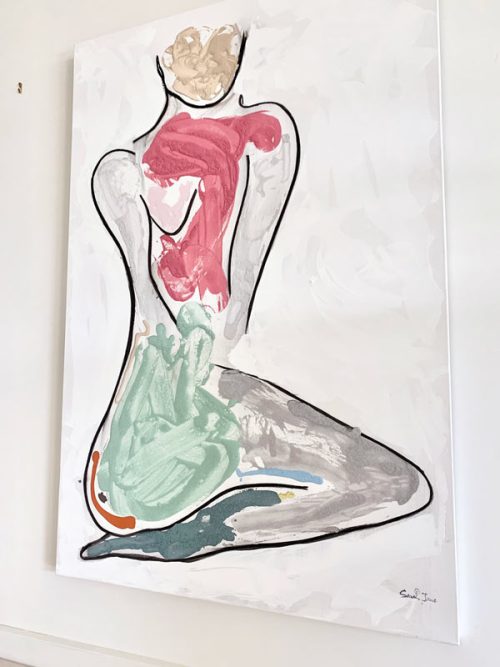 trendy original painting of a multicoloured woman by australian artst sarah jane titled bodyline bold iii