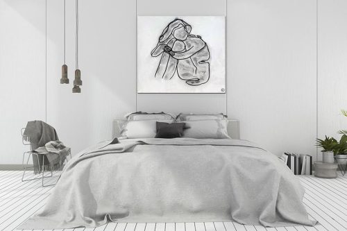 white bedroom - contemporary black and white painting woman - linear xi - sarah jane artist