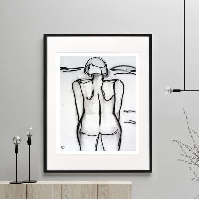 woman beach line art print titled linear iii framed or unframd by Sarah Jane Australian Artist